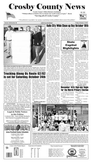 Primary view of object titled 'Crosby County News (Ralls, Tex.), Vol. 128, No. 38, Ed. 1 Friday, October 2, 2015'.