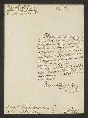 Primary view of object titled '[Letter from Gregorio de Arizpe to the Laredo Alcalde, February 23, 1826]'.