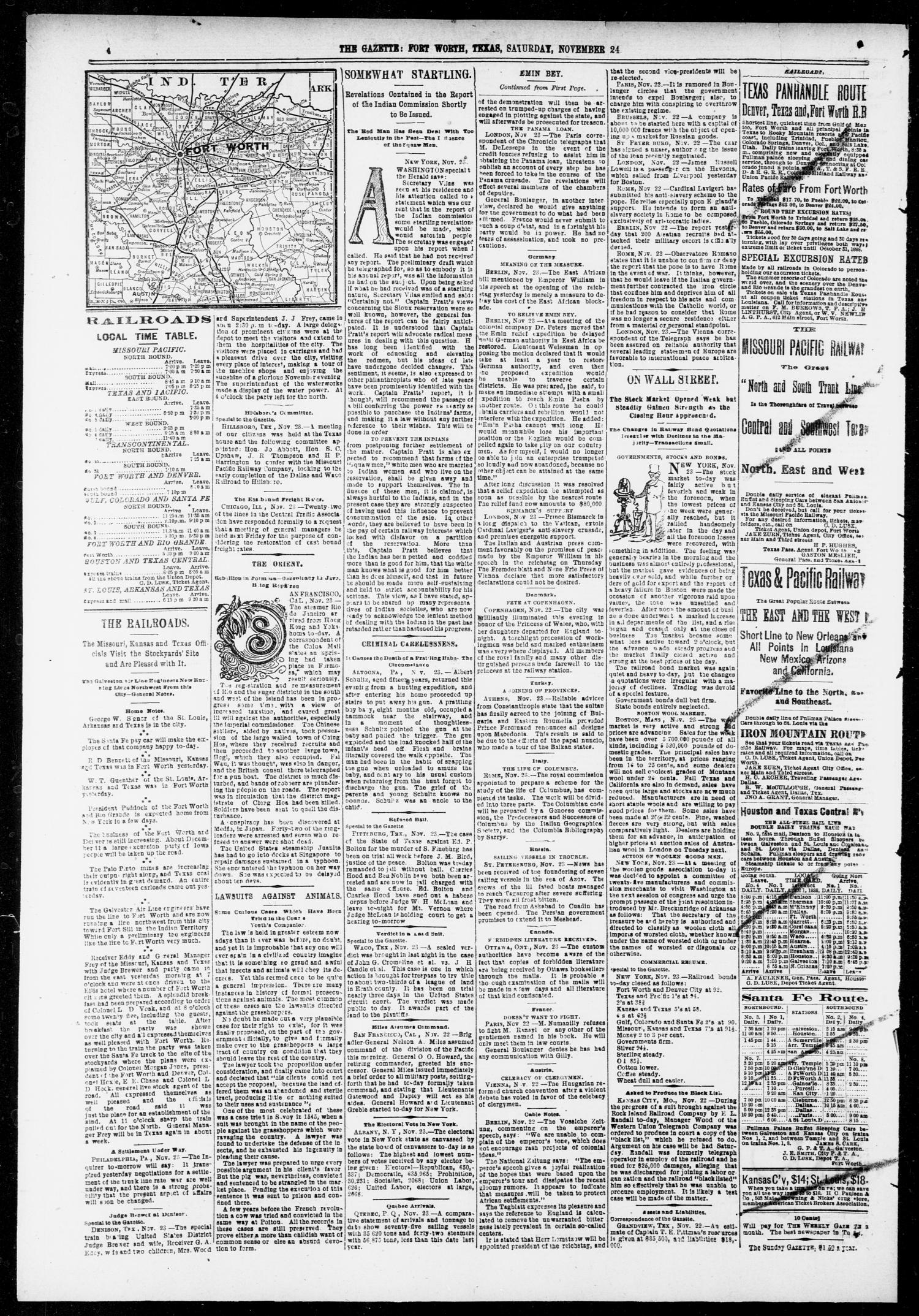 Fort Worth Daily Gazette. (Fort Worth, Tex.), Vol. 13, No. 144, Ed. 1, Saturday, November 24, 1888
                                                
                                                    [Sequence #]: 4 of 8
                                                