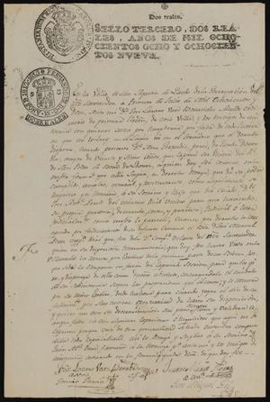 Primary view of object titled '[Announcement from José Lázaro Báez Benavides]'.