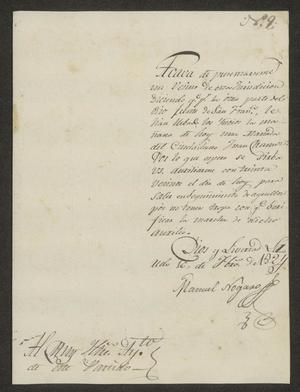 Primary view of [Letter from Manuel Nogaro to the Laredo Ayuntamiento, February 16, 1824]