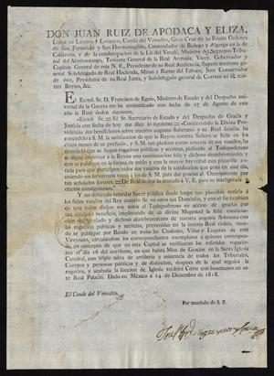 Primary view of object titled '[Decree from Viceroy Juan Ruiz de Apodaca]'.