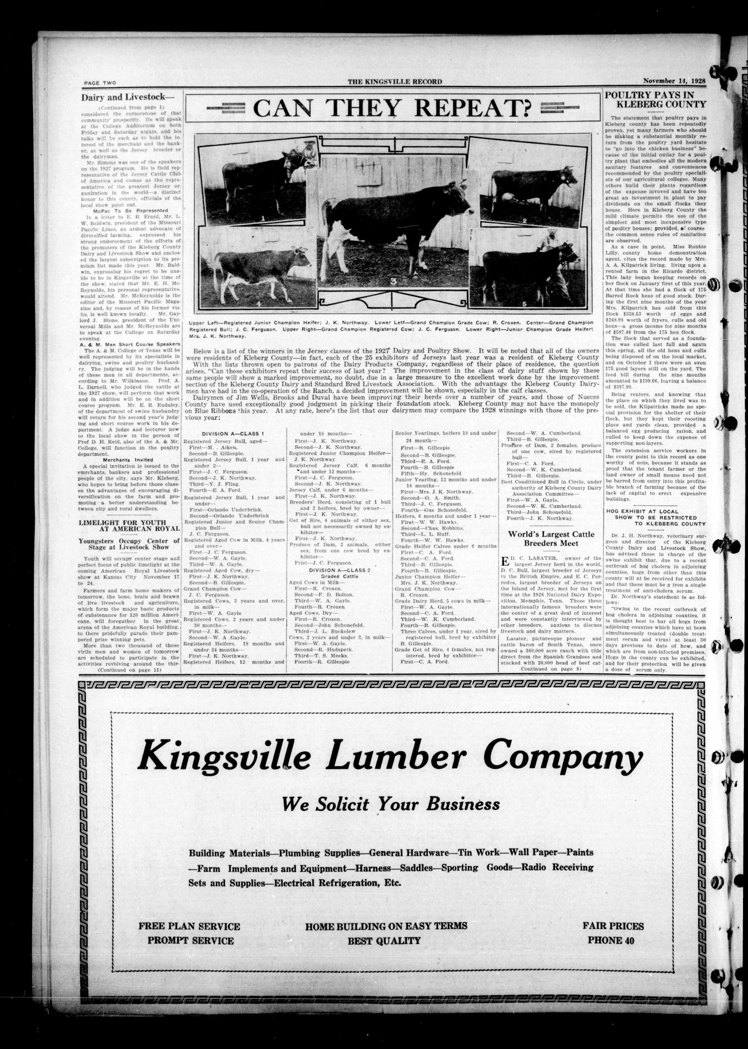 The Kingsville Record (Kingsville, Tex.), Vol. 22, No. 13, Ed. 1 Wednesday, November 14, 1928
                                                
                                                    [Sequence #]: 2 of 24
                                                