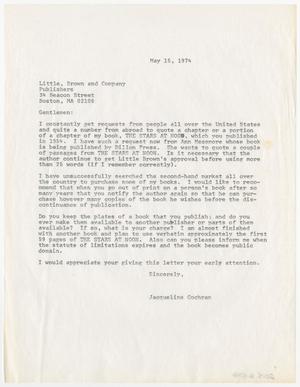 Primary view of object titled '[Letter from Jacqueline Cochran to Little, Brown and Company, May 15, 1974]'.