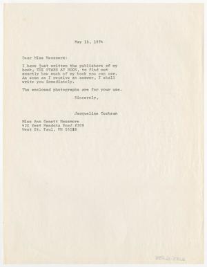 Primary view of object titled '[Letter from Jacqueline Cochran to Ann Messmore, May 15, 1974]'.