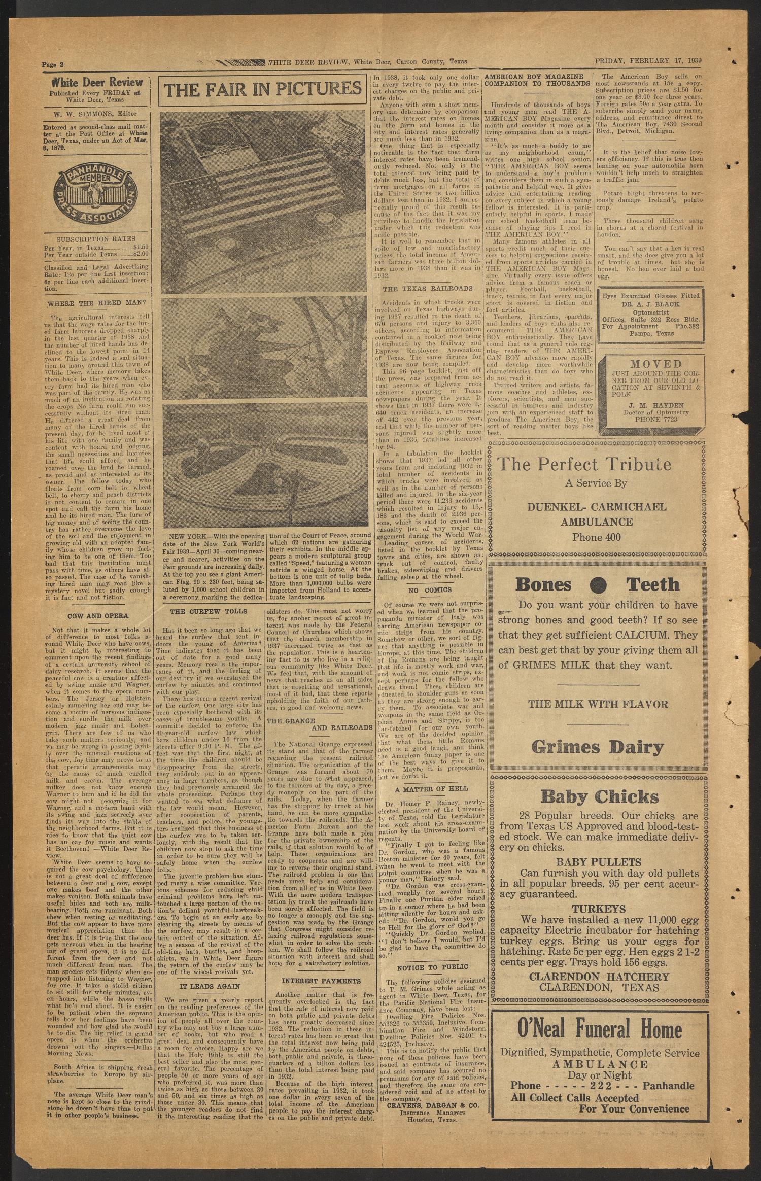White Deer Review (White Deer, Tex.), Vol. 15, No. 49, Ed. 1 Friday, February 17, 1939
                                                
                                                    [Sequence #]: 2 of 4
                                                