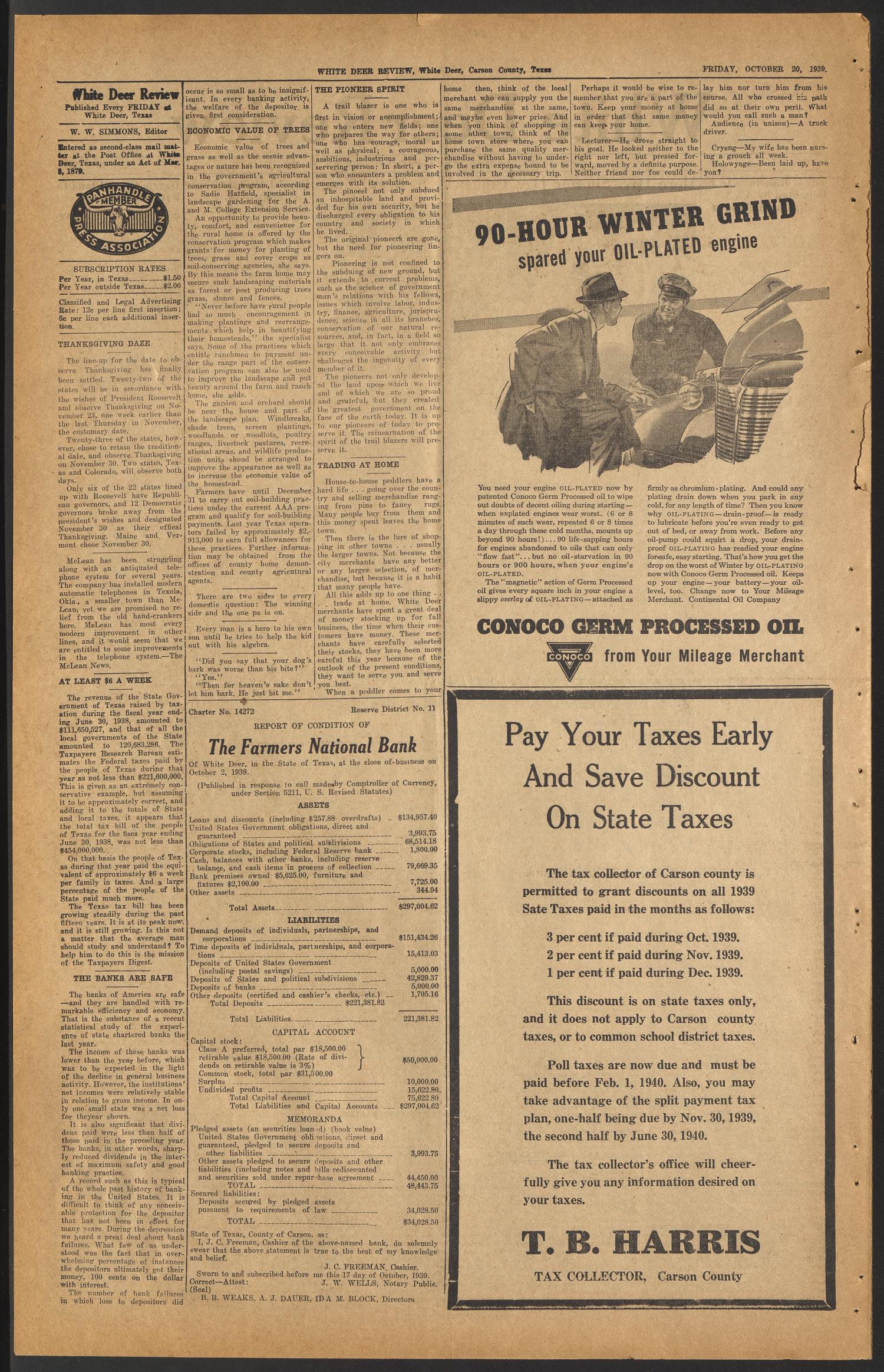 White Deer Review (White Deer, Tex.), Vol. 16, No. 32, Ed. 1 Friday, October 20, 1939
                                                
                                                    [Sequence #]: 2 of 4
                                                