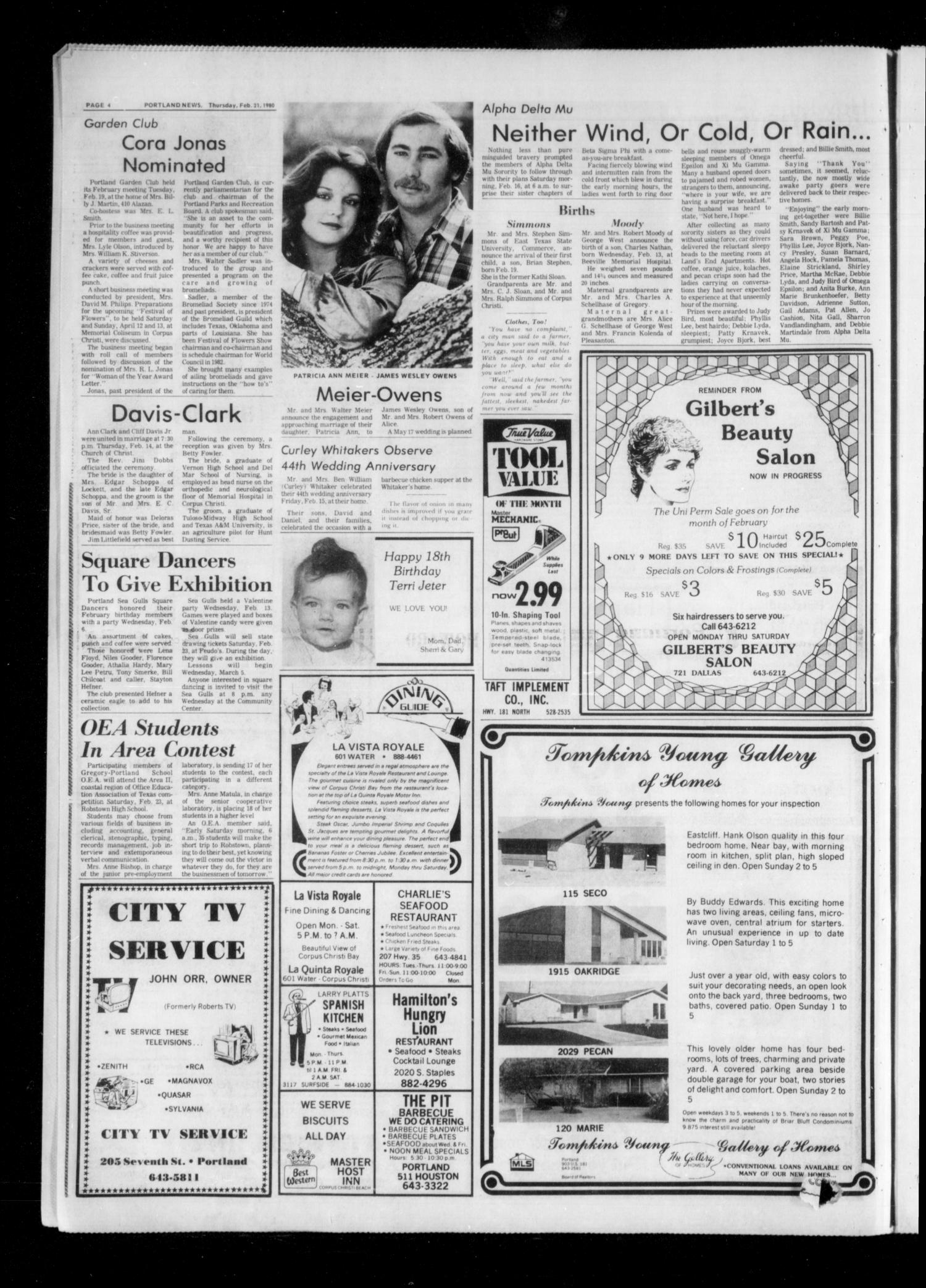 Portland News (Portland, Tex.), Vol. 15, No. 8, Ed. 1 Thursday, February 21, 1980
                                                
                                                    [Sequence #]: 4 of 15
                                                