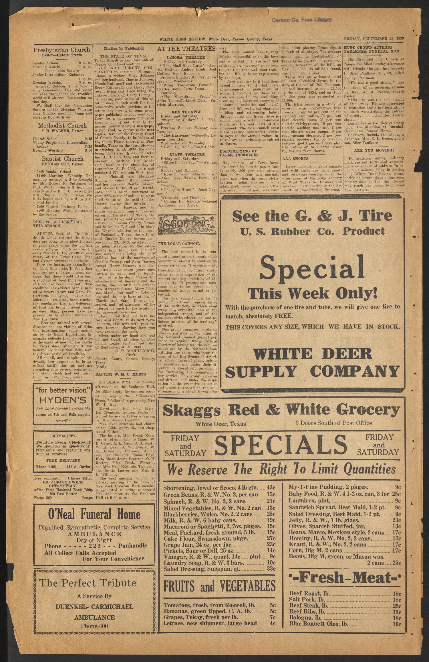 White Deer Review (White Deer, Tex.), Vol. 16, No. 29, Ed. 1 Friday, September 29, 1939
                                                
                                                    [Sequence #]: 4 of 4
                                                