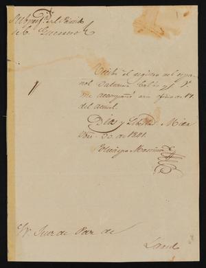 Primary view of object titled '[Letter from Policarzo Martinez to Justice of the Peace Ramón, October 30, 1841]'.