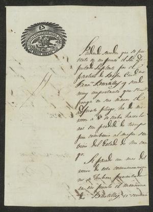 Primary view of object titled '[Letter from Santiago del Valle to the Alcalde, January 21, 1832]'.