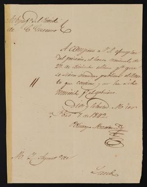 Primary view of object titled '[Letter from Policarzo Martinez to the Laredo Ayuntamiento, February 7, 1842]'.