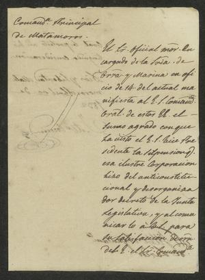 Primary view of object titled '[Letter from Juan Manuel Guerra to the Laredo Ayuntamiento, Aprill 22, 1832]'.