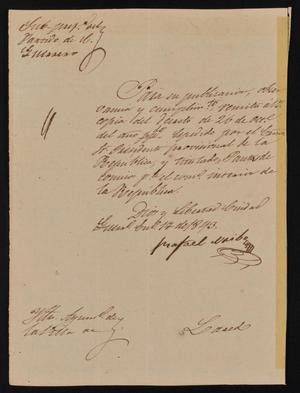 Primary view of object titled '[Letter from Rafael Uribe to the Laredo Ayuntamiento, January 17, 1843]'.