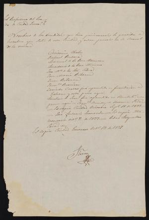 Primary view of object titled '[Copy of a Decree from José Antonio Flores to the Laredo Alcalde, October 13, 1837]'.