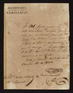 Primary view of [Letter from Juan Carreño to the Laredo Alcalde, October 19, 1829]