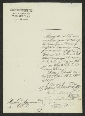 Primary view of object titled '[Letter from the Governor to the Laredo Ayuntamiento, March 17, 1832]'.