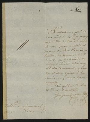 Primary view of object titled '[Letter from the Judge to the Laredo Alcalde, February 2, 1827]'.