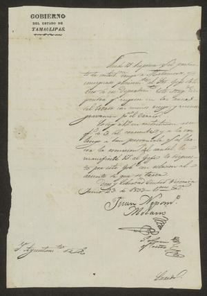 Primary view of object titled '[Letter from Juan Molano to the Laredo Ayuntamiento, June 23, 1833]'.