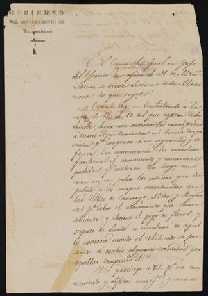 Primary view of object titled '[Letter from Governor Fernández to the Laredo Ayuntamiento, April 7, 1837]'.