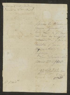 Primary view of object titled '[Request from the Comandante Militar to the Laredo Ayuntamiento, June 23, 1833]'.