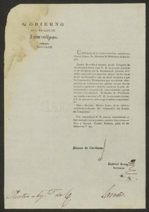 Primary view of object titled '[Printed Circular from the Governor of Tamaulipas]'.