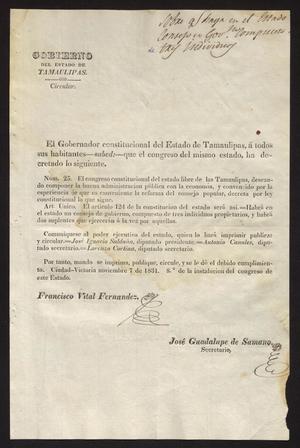 Primary view of [Printed Circular #25 from the Governor]