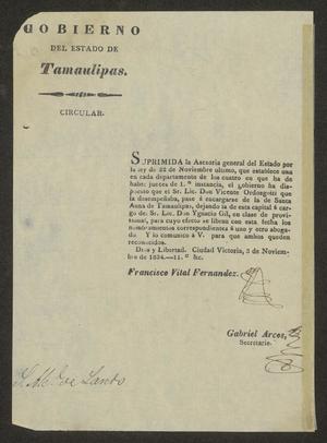 Primary view of [Printed Circular from Governor Fernandez]