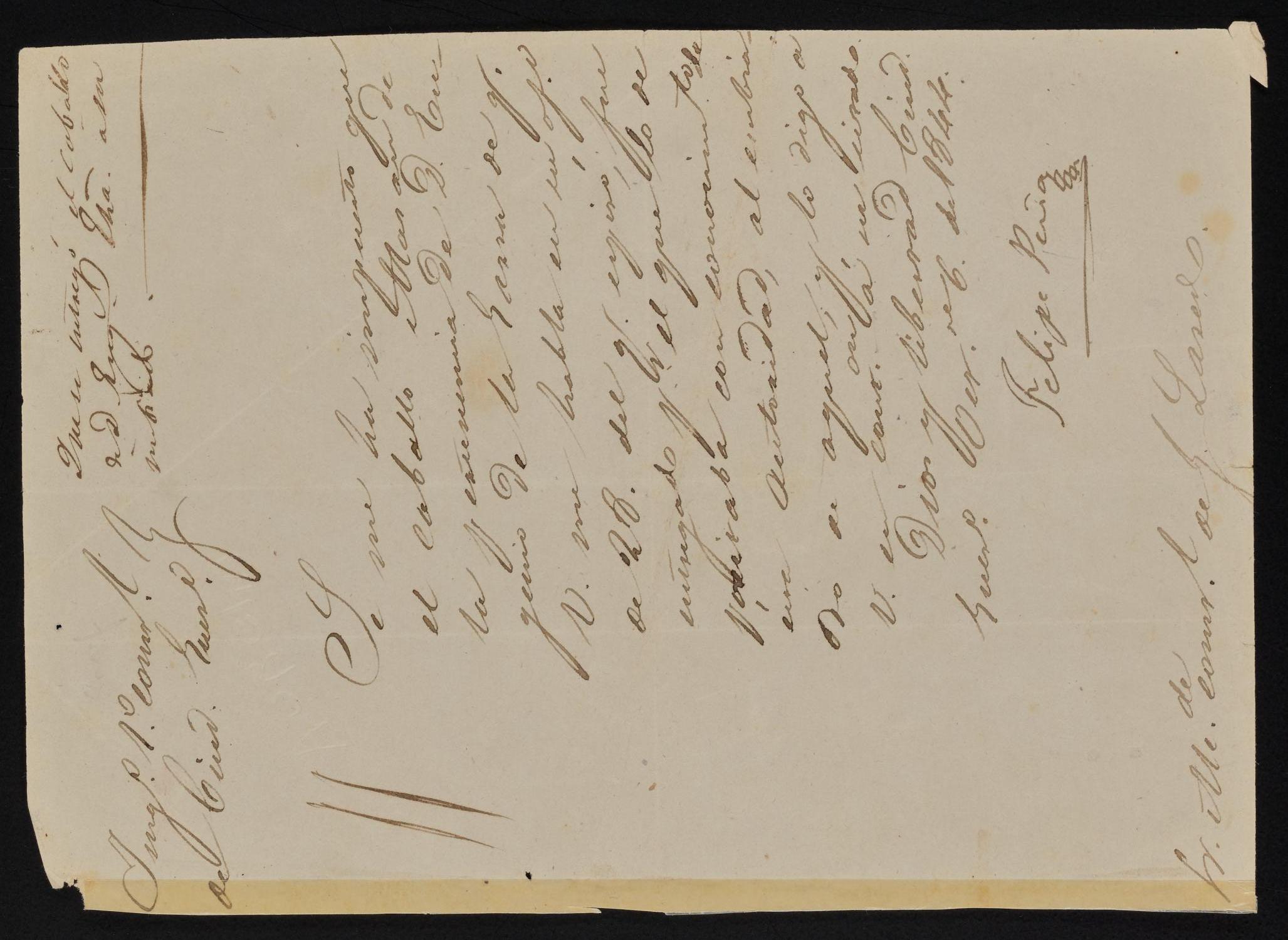 [Letter from Felipe Peña to the Laredo Alcalde, October 6, 1844]
                                                
                                                    [Sequence #]: 1 of 2
                                                