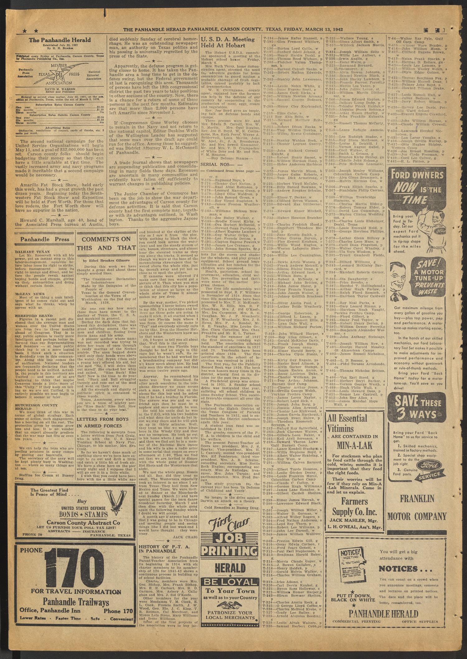 The Panhandle Herald (Panhandle, Tex.), Vol. 55, No. 33, Ed. 1 Friday, March 13, 1942
                                                
                                                    [Sequence #]: 2 of 4
                                                