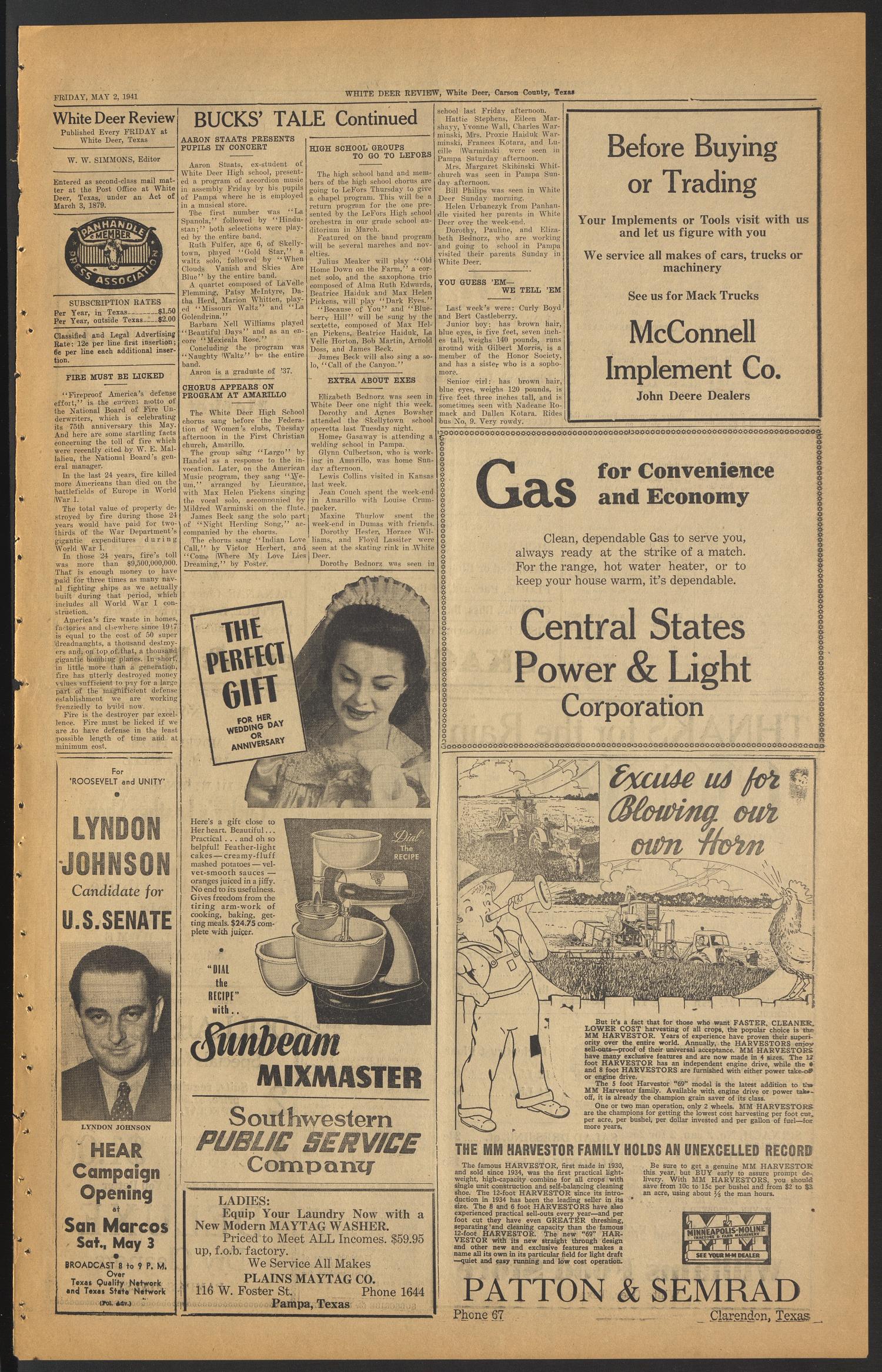 White Deer Review (White Deer, Tex.), Vol. 18, No. 9, Ed. 1 Friday, May 2, 1941
                                                
                                                    [Sequence #]: 3 of 4
                                                