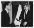 Photograph: [Photograph of JFK Presenting Richard Lopez with Award]