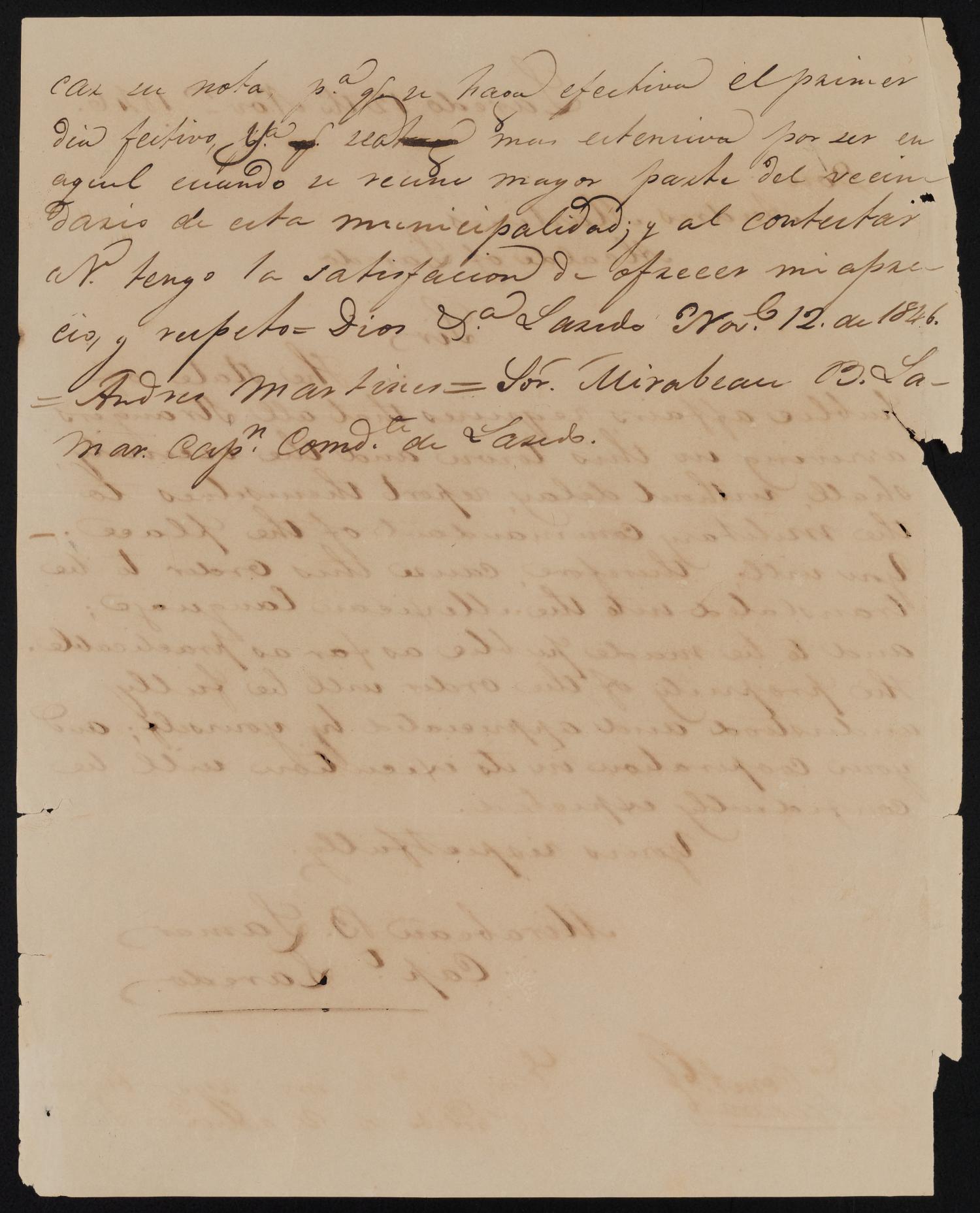 [Letter from Mirabeau Lamar to Alcalde Martinez, November 12, 1846]
                                                
                                                    [Sequence #]: 2 of 4
                                                