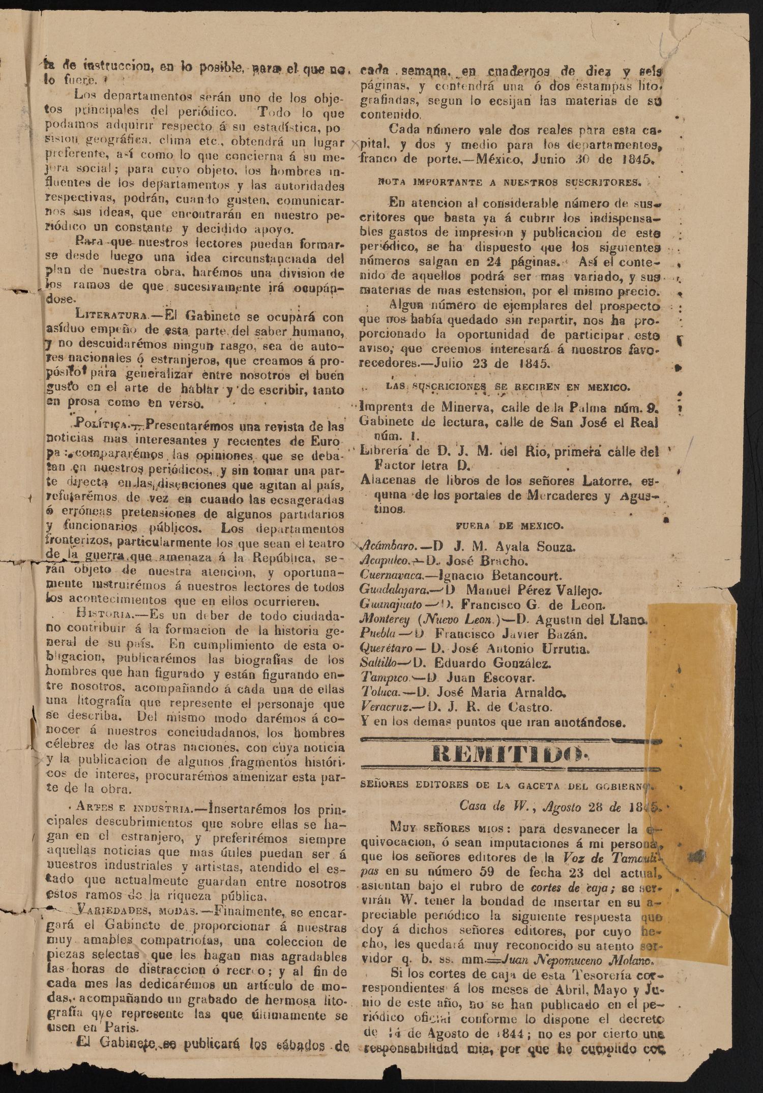 Gaceta del Gobierno de Tamaulipas, Tomo 6, Número 24, Junio 30 de 1842
                                                
                                                    [Sequence #]: 3 of 4
                                                