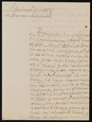 Primary view of object titled '[Letter from the Tobacco Administration to the Laredo Alcalde, September 12, 1845]'.