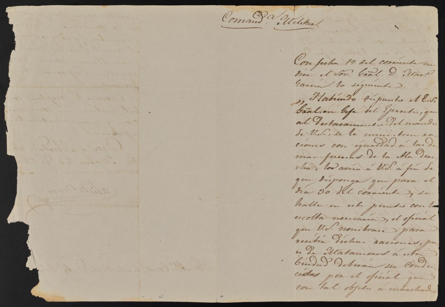 [Letter from the Comandante Militar to the Laredo Alcalde, March 25, 1845]
                                                
                                                    [Sequence #]: 3 of 3
                                                