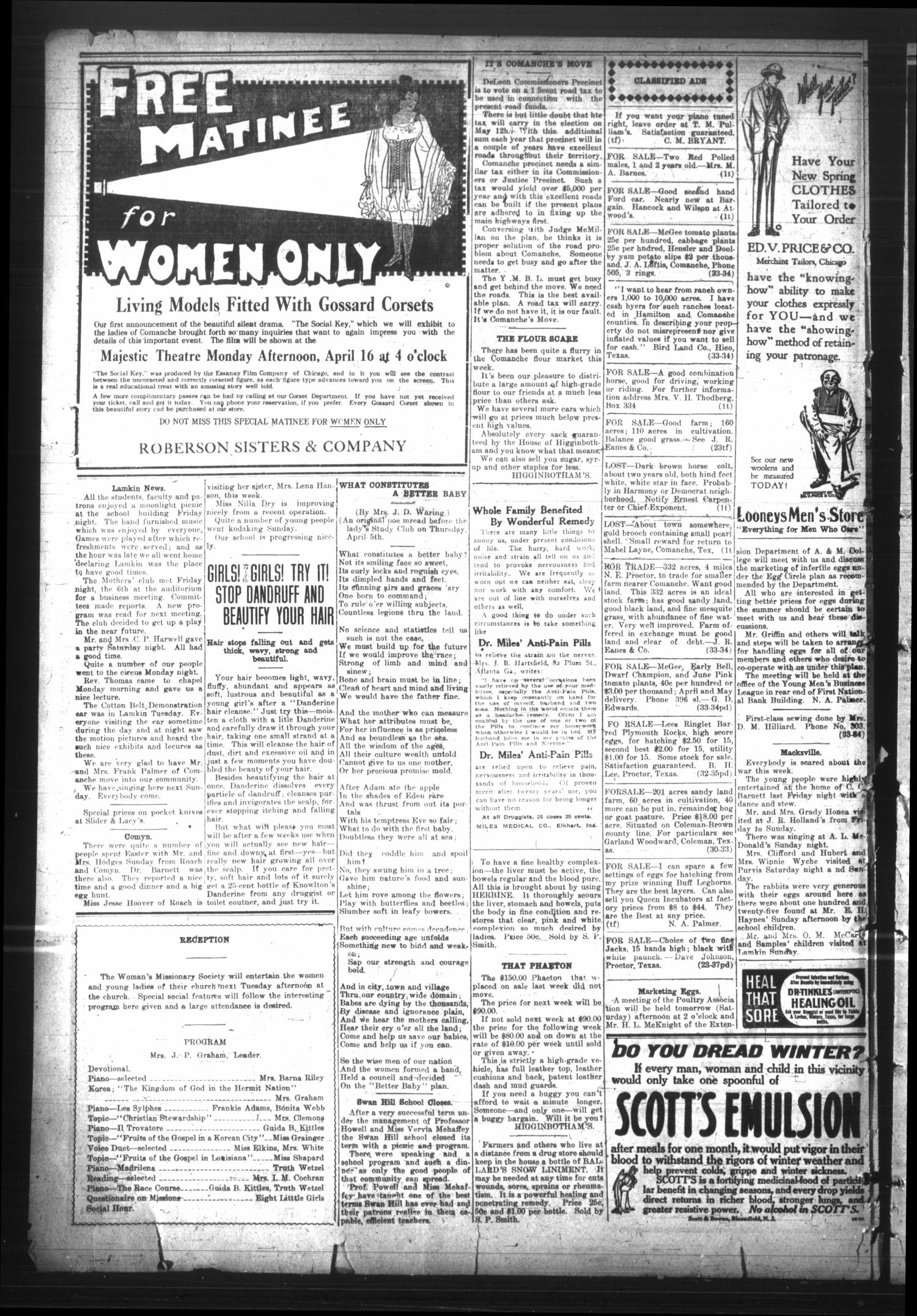 The Comanche Chief and Pioneer Exponent (Comanche, Tex.), Vol. 45, No. 33, Ed. 1 Friday, April 13, 1917
                                                
                                                    [Sequence #]: 4 of 8
                                                