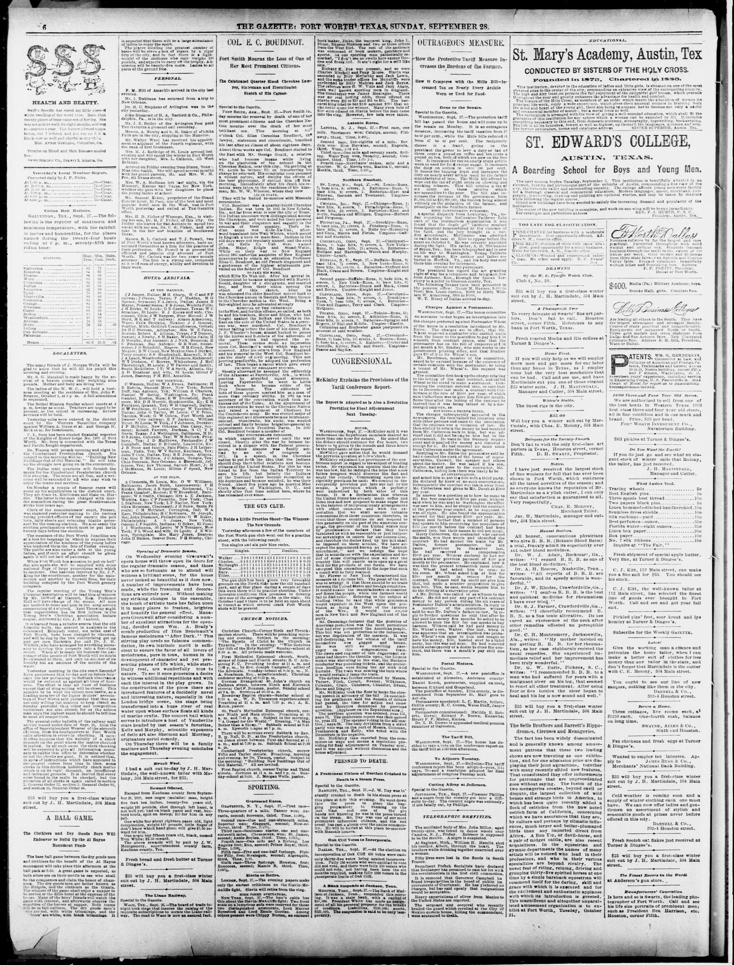 Fort Worth Daily Gazette. (Fort Worth, Tex.), Vol. 14, No. 350, Ed. 1, Sunday, September 28, 1890
                                                
                                                    [Sequence #]: 6 of 16
                                                