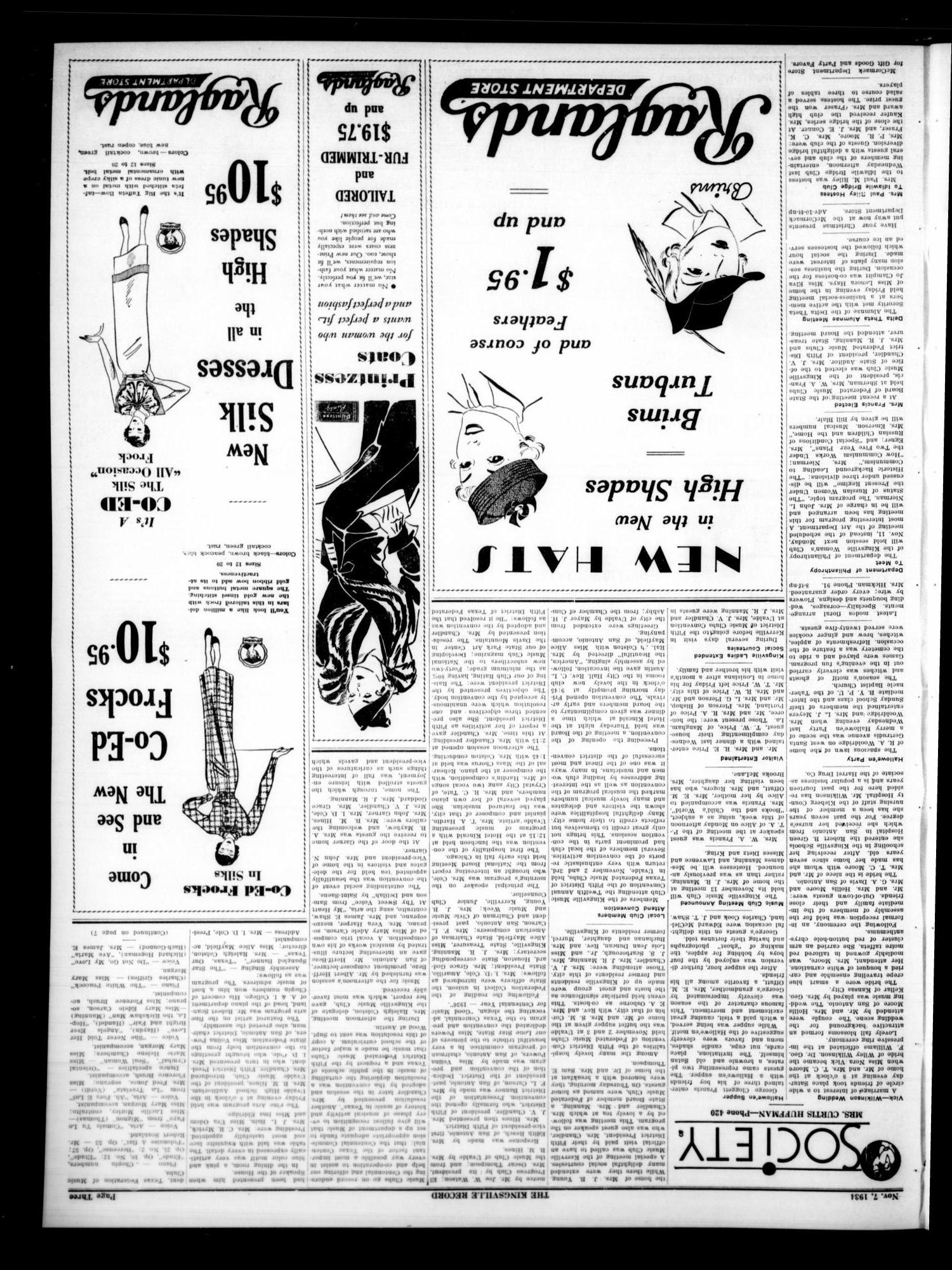 Kingsville Record (Kingsville, Tex.), Vol. 29, No. 13, Ed. 1 Wednesday, November 7, 1934
                                                
                                                    [Sequence #]: 3 of 8
                                                