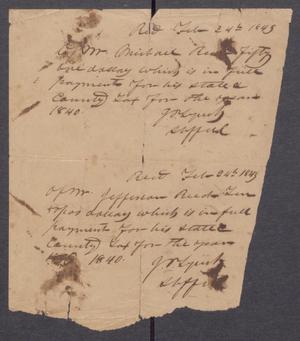 Primary view of object titled '[Receipts of payment from Michael and Jefferson Reed for state and county tax]'.