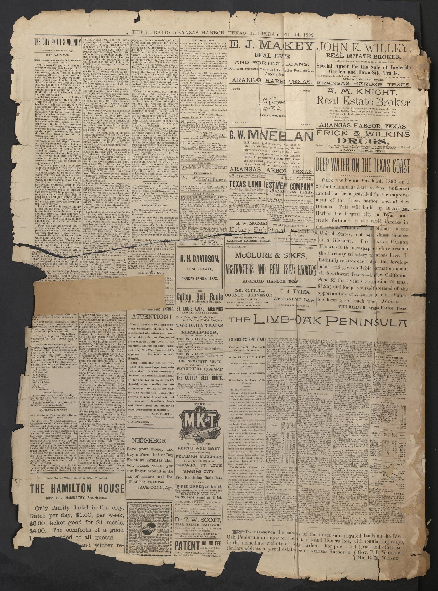 The Aransas Harbor Herald. (Aransas Harbor, Tex.), Vol. 2, No. 6, Ed. 1 Thursday, April 14, 1892
                                                
                                                    [Sequence #]: 4 of 4
                                                