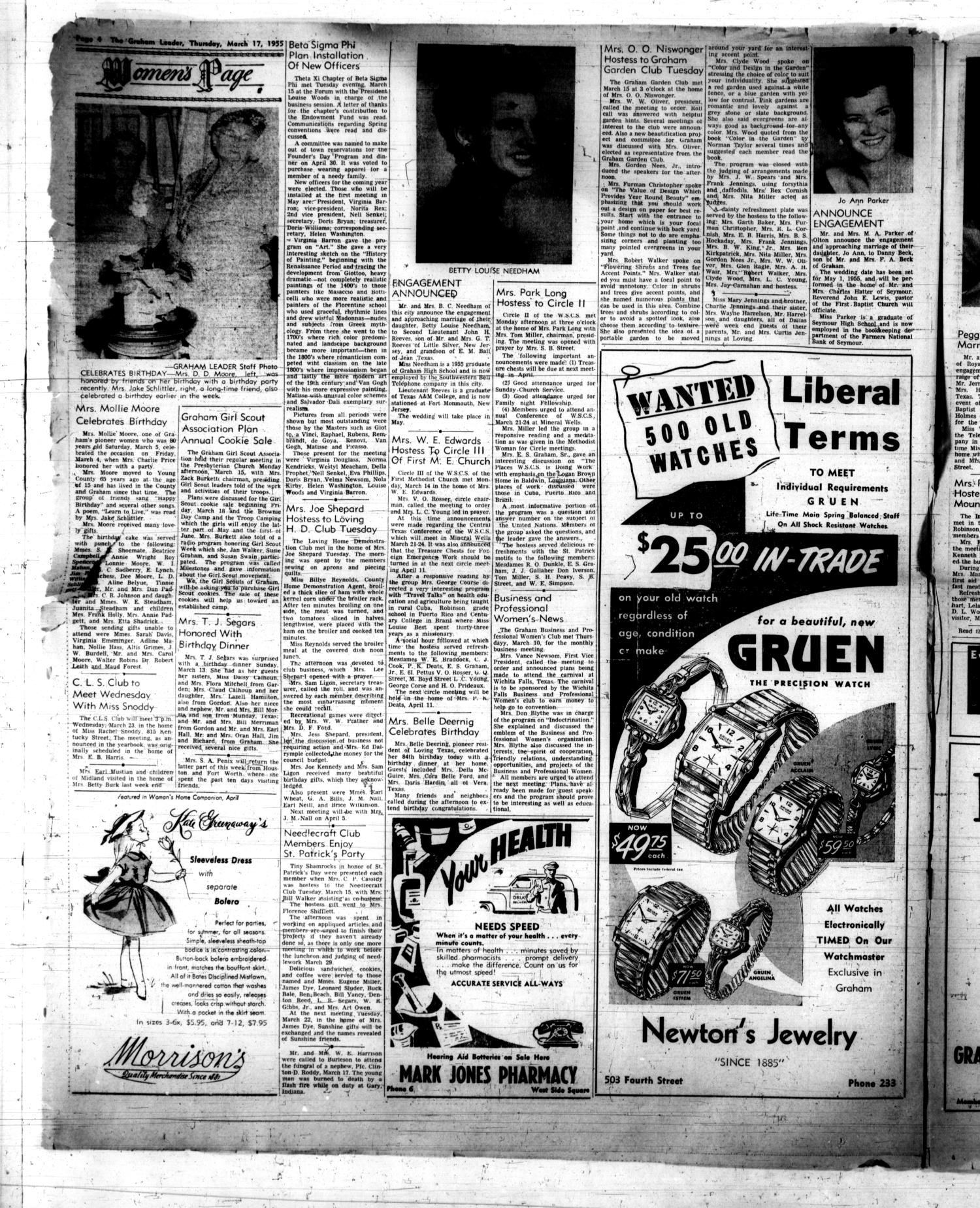 The Graham Leader (Graham, Tex.), Vol. 79, No. 32, Ed. 1 Thursday, March 17, 1955
                                                
                                                    [Sequence #]: 4 of 18
                                                