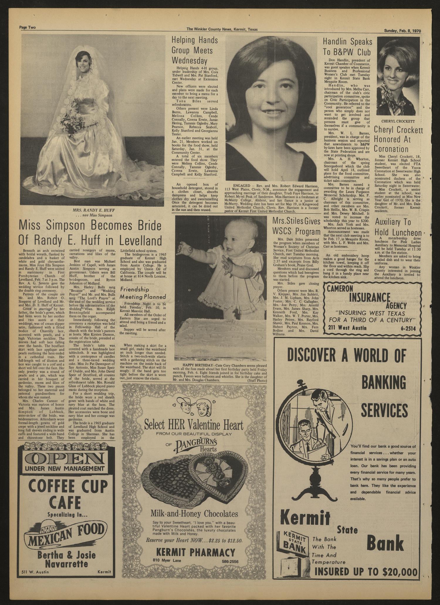 The Winkler County News (Kermit, Tex.), Vol. 33, No. 92, Ed. 1 Sunday, February 8, 1970
                                                
                                                    [Sequence #]: 2 of 10
                                                