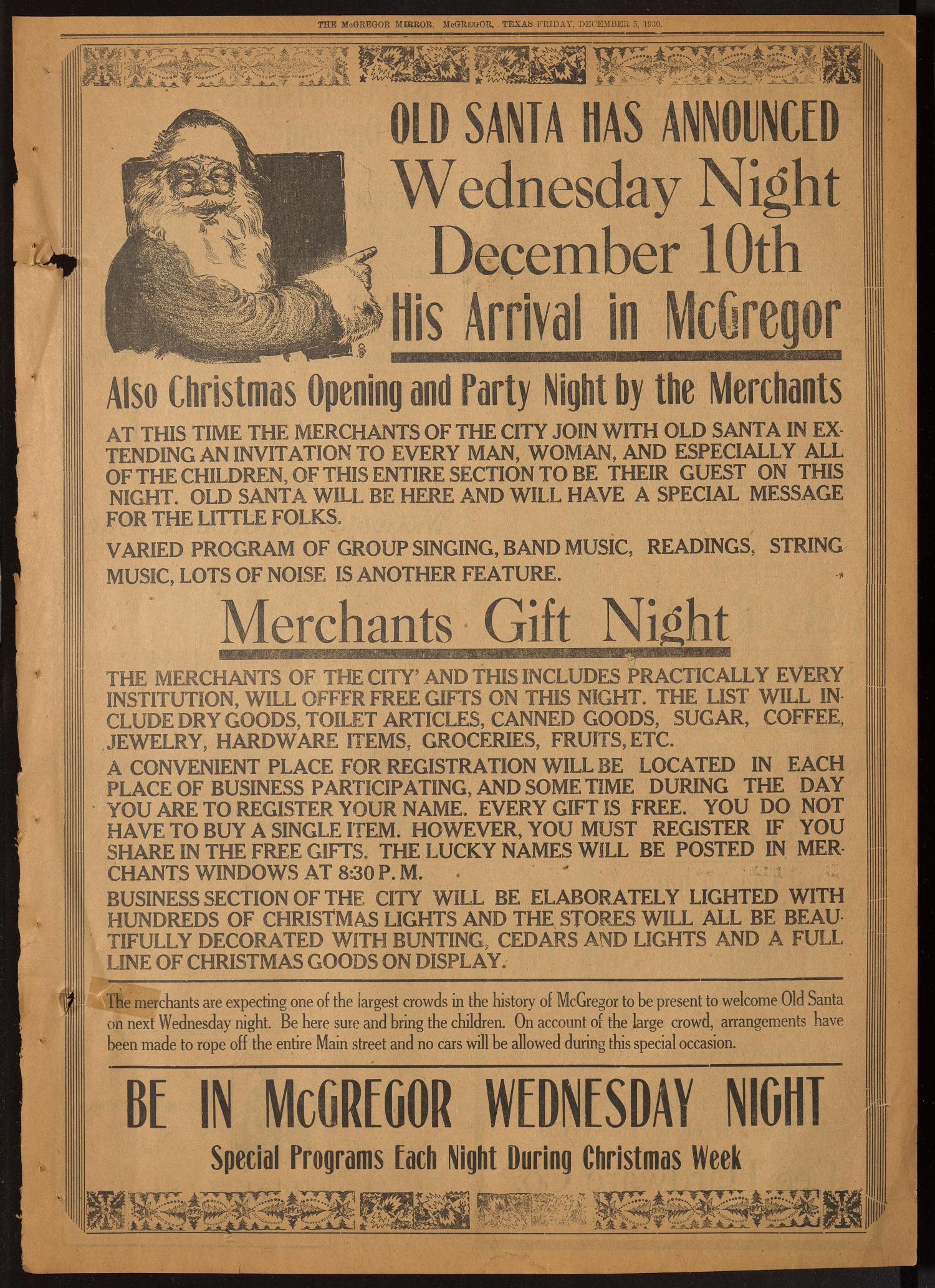 The McGregor Mirror. (McGregor, Tex.), Vol. 42, No. 39, Ed. 1 Friday, December 5, 1930
                                                
                                                    [Sequence #]: 3 of 8
                                                