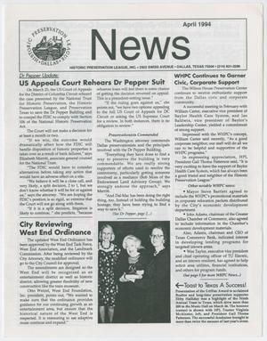 Primary view of object titled 'Historic Preservation League News, April 1994'.