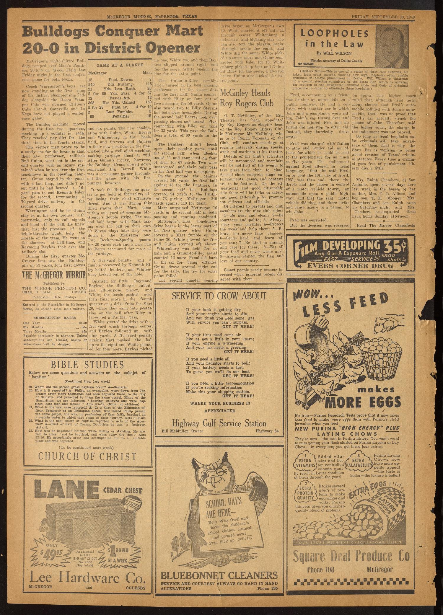 The McGregor Mirror and Herald-Observer (McGregor, Tex.), Vol. 61, No. 18, Ed. 1 Friday, September 30, 1949
                                                
                                                    [Sequence #]: 2 of 8
                                                