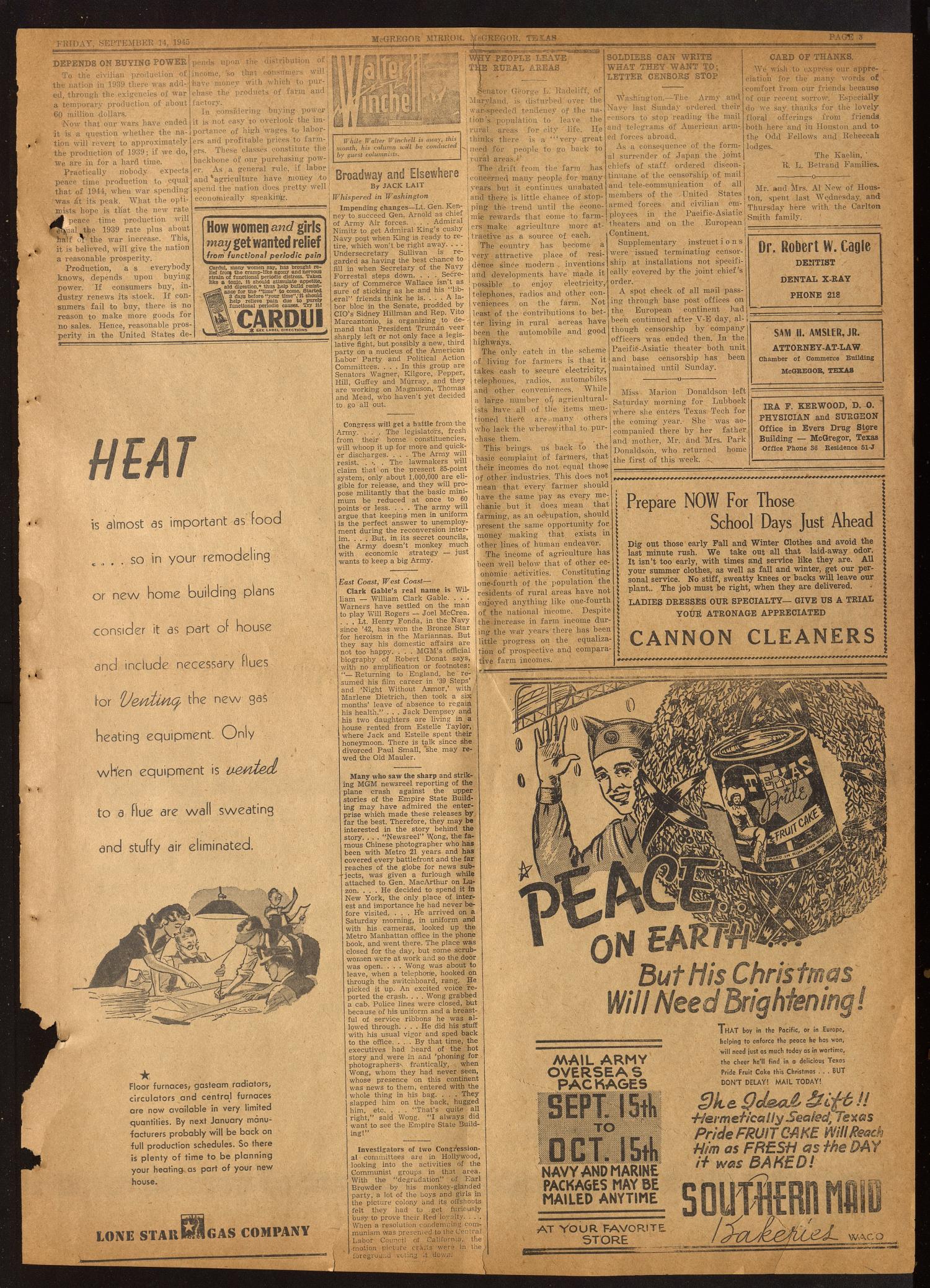 The McGregor Mirror and Herald-Observer (McGregor, Tex.), Vol. 57, No. 21, Ed. 1 Friday, September 14, 1945
                                                
                                                    [Sequence #]: 3 of 8
                                                
