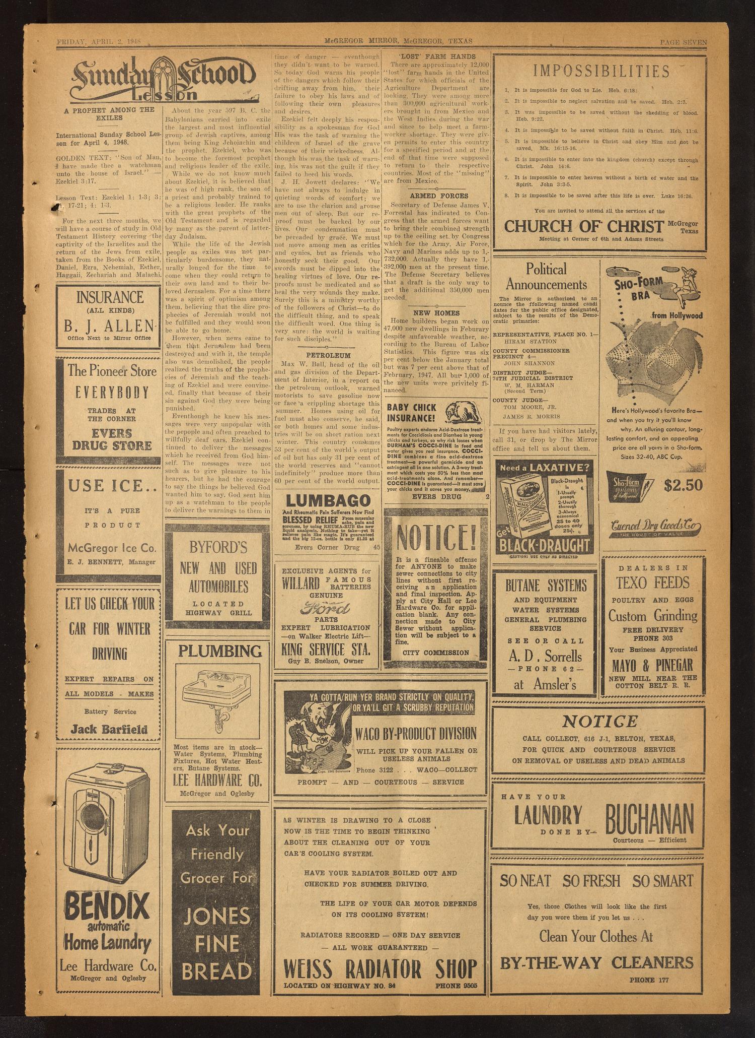 The McGregor Mirror and Herald-Observer (McGregor, Tex.), Vol. 59, No. 45, Ed. 1 Friday, April 2, 1948
                                                
                                                    [Sequence #]: 7 of 8
                                                
