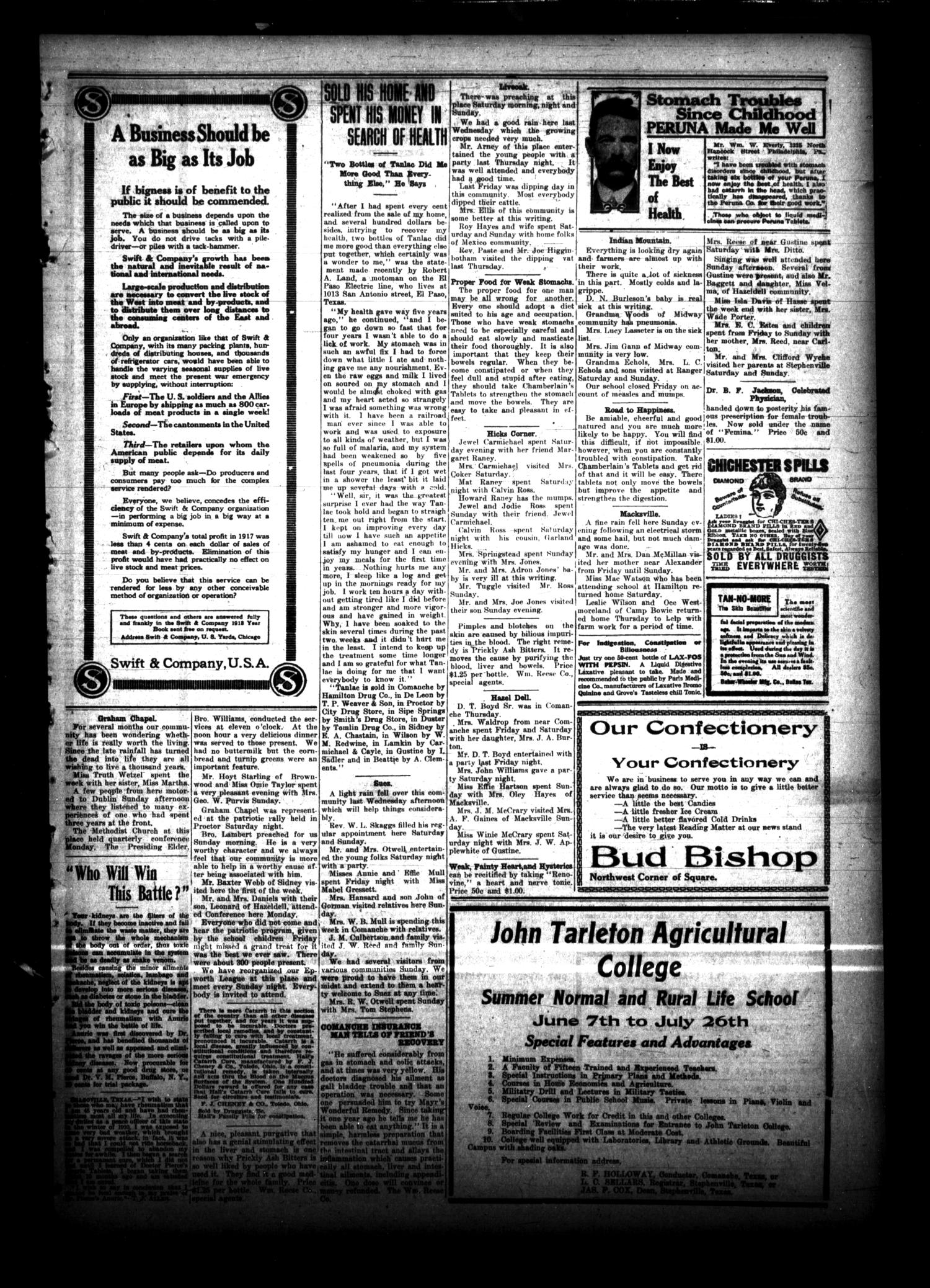 The Comanche Chief and Pioneer Exponent (Comanche, Tex.), Vol. 46, No. 36, Ed. 1 Friday, May 3, 1918
                                                
                                                    [Sequence #]: 9 of 10
                                                