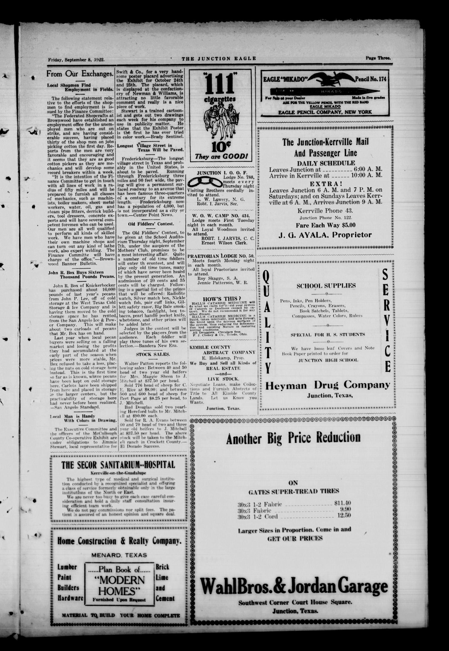 The Junction Eagle (Junction, Tex.), Vol. 39, No. 20, Ed. 1 Friday, September 8, 1922
                                                
                                                    [Sequence #]: 3 of 8
                                                
